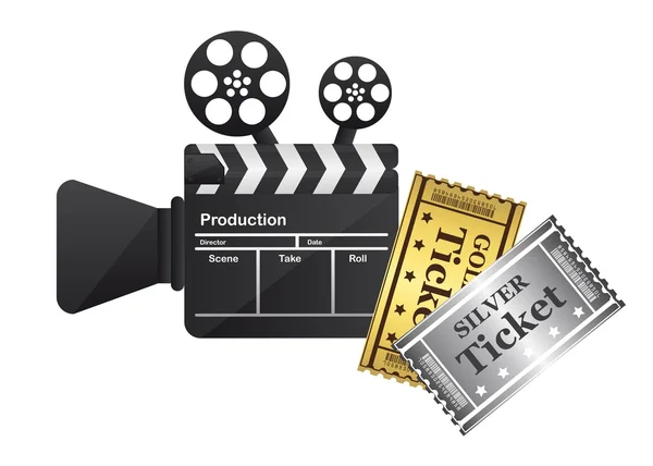 Clapper board and tickets — Stock Vector