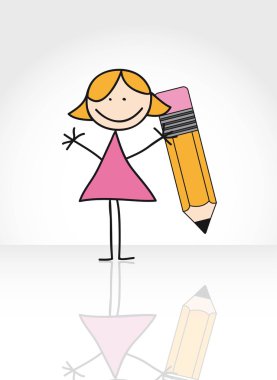 girl with pencil drawing clipart