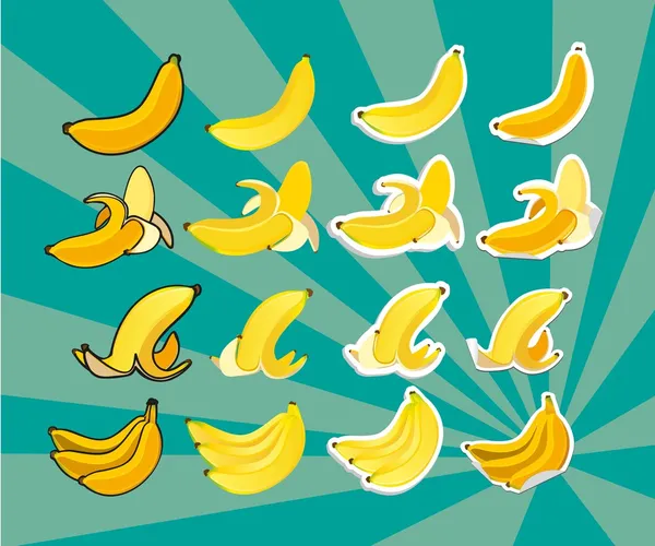 Conjunto completo de bananas —  Vetores de Stock