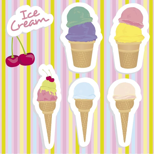 Ensemble de cônes de crème glacée — Image vectorielle