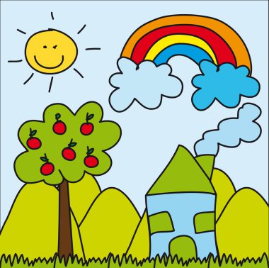 cute landscape drawing clipart