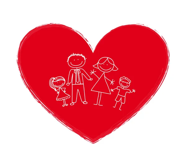 Familia sobre el corazón — Vector de stock