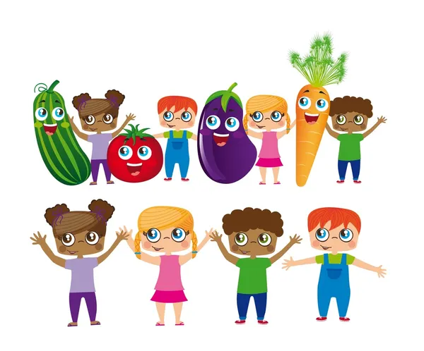 Childs with vegetables cartoons — Stock Vector