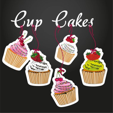 cupcakes kolye siyah arka plan ile cupcakes beş stilleri