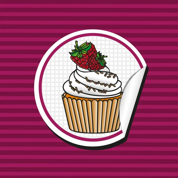 Blackberry cupcake cartoon sticker — Stock Vector