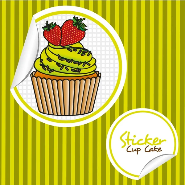 Strawberry cupcake cartoon sticker — Stock Vector