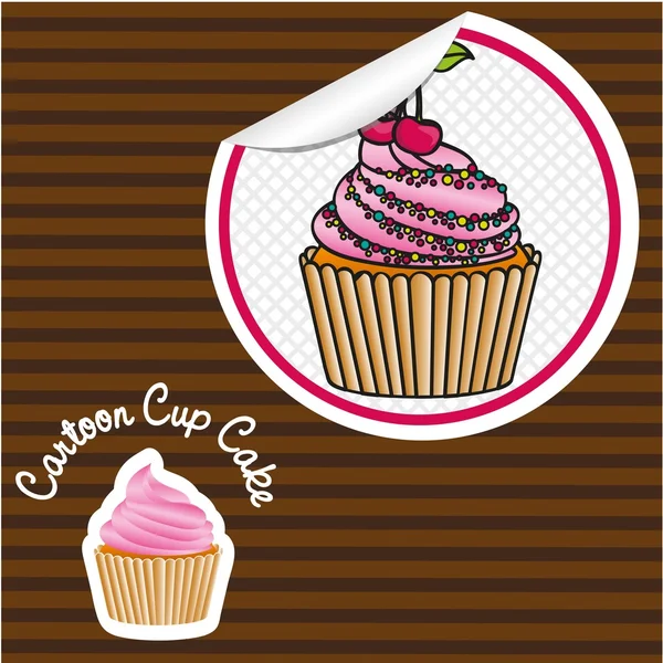 Cseresznye cupcake rajzfilm matrica — Stock Vector