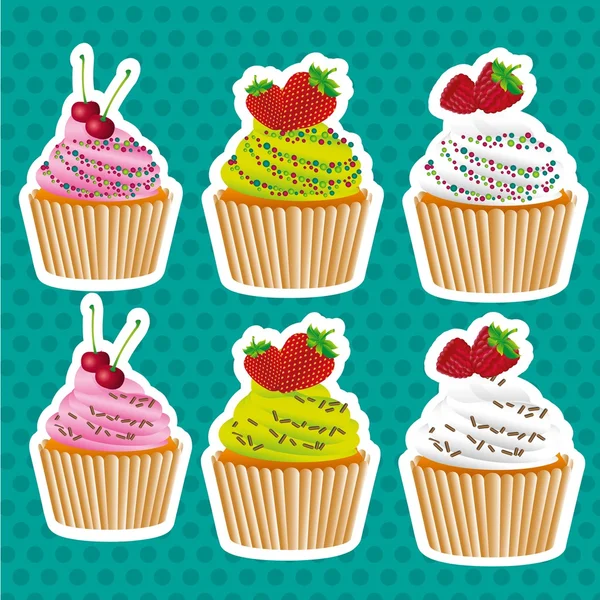 Jeu d'autocollants cupcakes — Image vectorielle