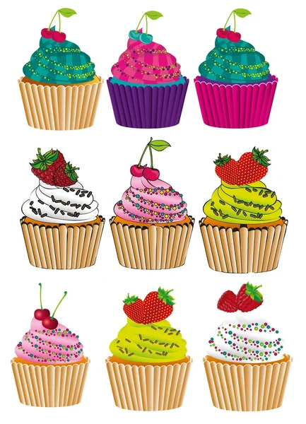 Ensemble de six styles différents cupcakes — Image vectorielle