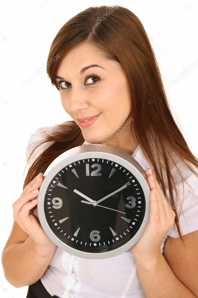 Beautiful Girl Holding a Clock