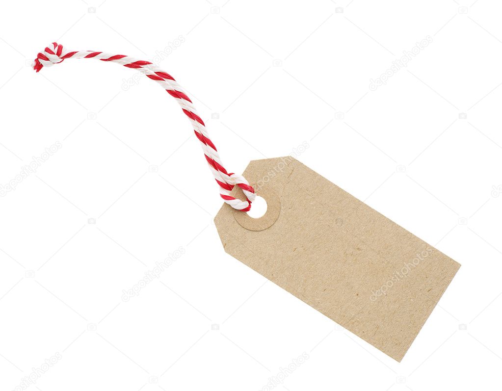 Blank Cardboard Tag Label with Red and White String