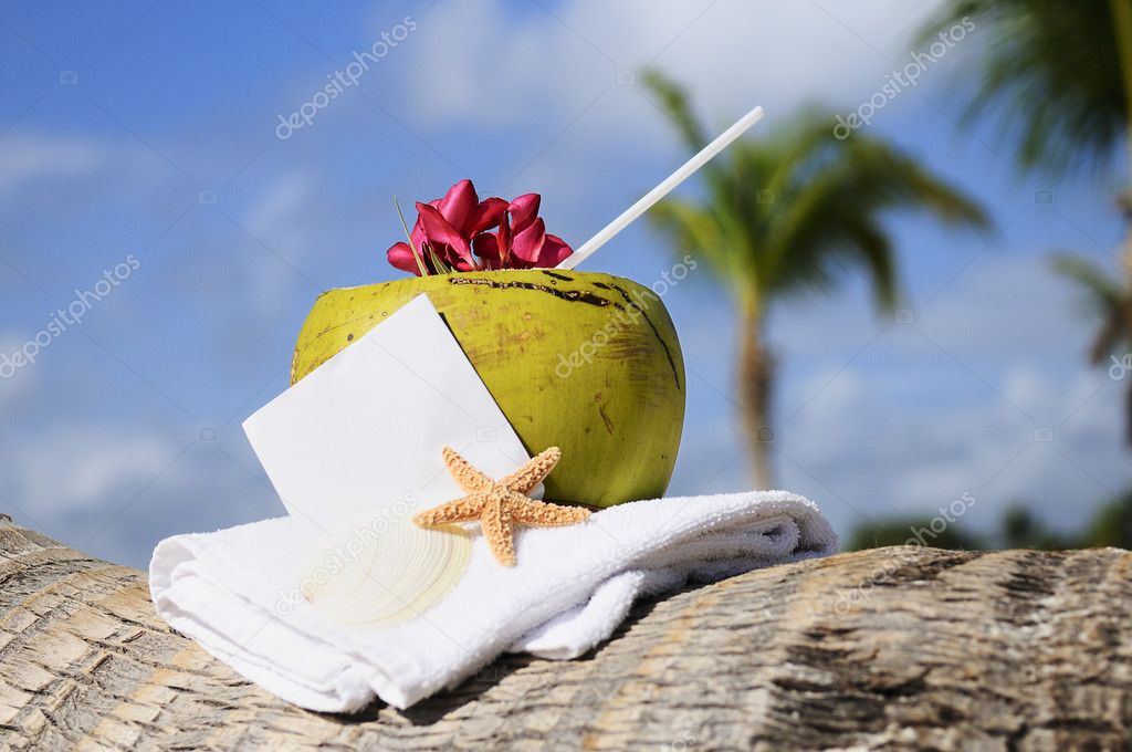 Coconut cocktail starfish tropical Caribbean beach refreshment a
