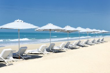 Panoramic view of chairs on the beach clipart