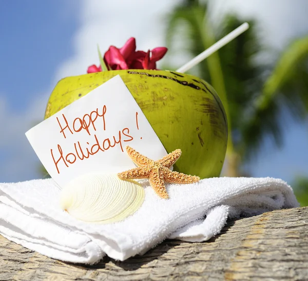 Caribbean paradise beach coconuts cocktail — Stock Photo, Image