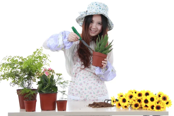 Active Chinese girl Gardening — Stock Photo, Image