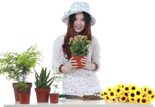 Active Chinese girl Gardening — Stock Photo, Image