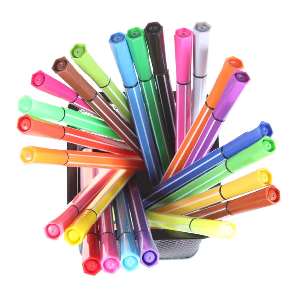 Muitos artigos de papelaria coloridos de uma variedade em uma mesa . — Fotografia de Stock