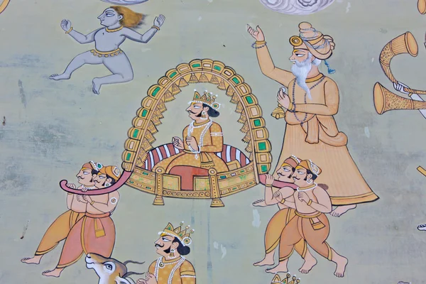 Barevné indické fresky v pevnosti — Stock fotografie