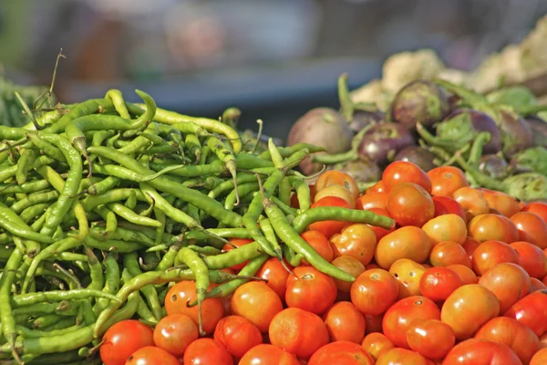 Различные овощи на овощном рынке — стоковое фото