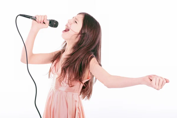 Teen girl with microphone — Stock Photo, Image