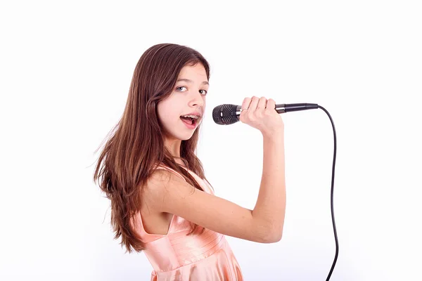 Teen girl with microphone — Stock Photo, Image