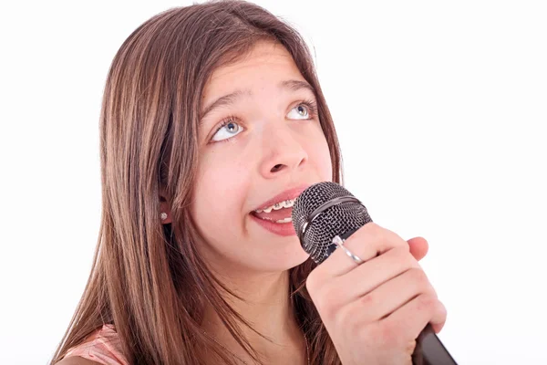 stock image Teen girl with microphone