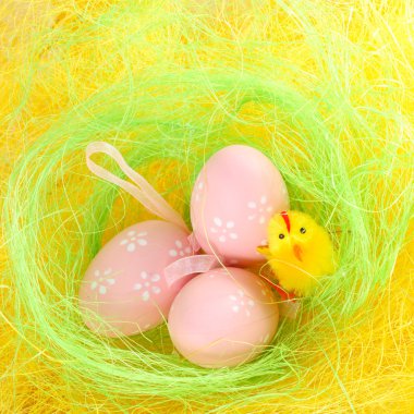 Easter eggs in the yellow nest clipart