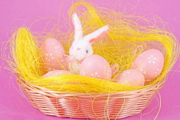 stock image Pink eggs in the basket