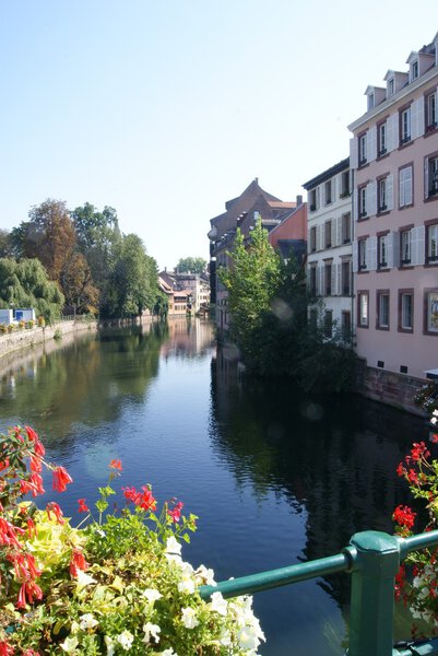 Tipical corner of Strasbourg in France with river ill crossing town