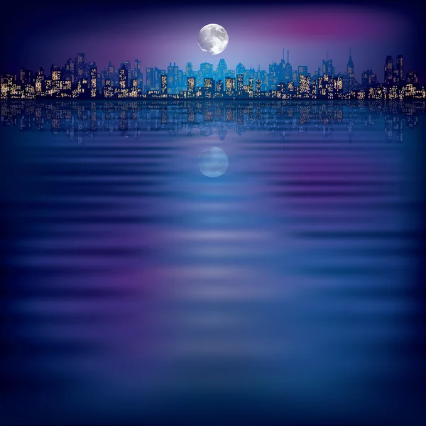 Abstracte nacht achtergrond met silhouet van de stad — Stockvector