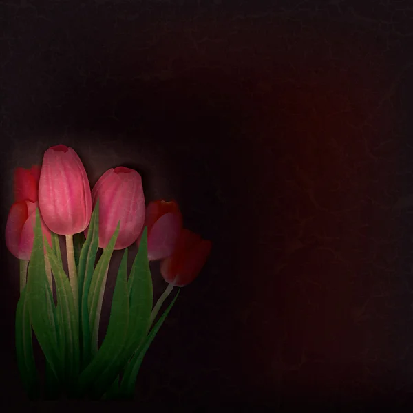 Abstrakcyjny grunge kwiatowy tło z czerwonymi tulipanami — Wektor stockowy