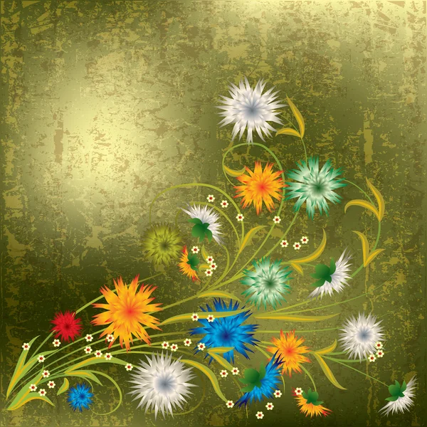抽象 grunge 例证与春天的花朵 — 图库矢量图片