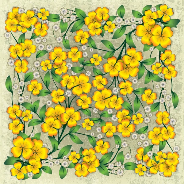 春の花と抽象的なグランジ背景 — ストックベクタ