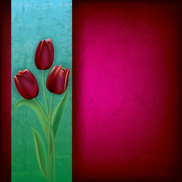 Abstrato grunge fundo com tulipas — Vetor de Stock