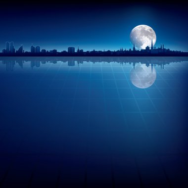 abstract background with silhouette of city and moon clipart