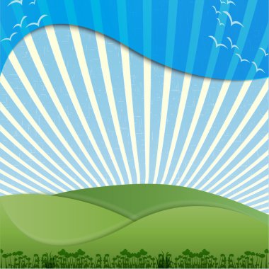 Green hills and blue sky clipart