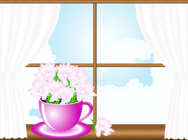 Fleurs dans la fenêtre — Image vectorielle