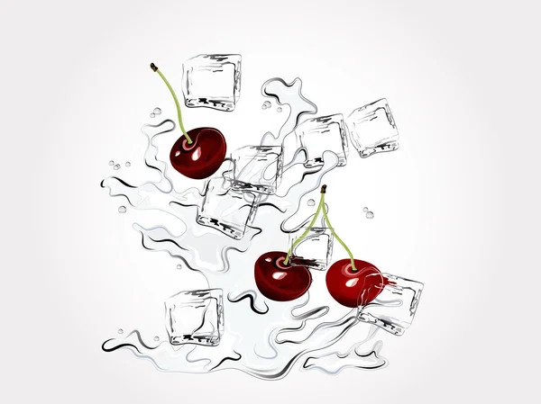 Cherries in splash — Stock Vector