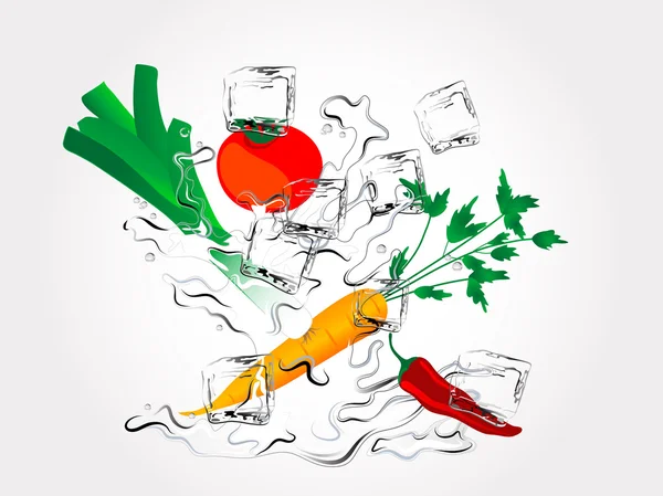 Vegetables in splash — Stock Vector