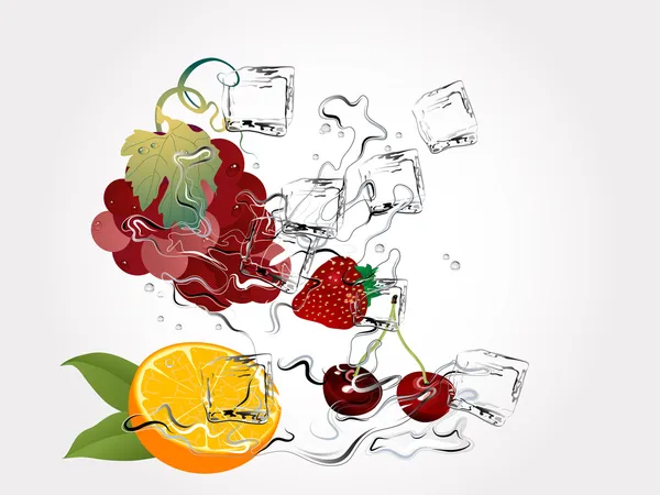 Frutas en salpicadura — Vector de stock