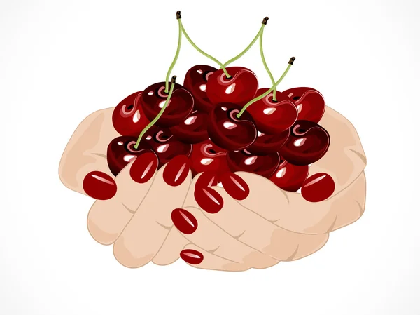 Cerezas en las manos — Vector de stock