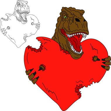 T rex with heart clipart