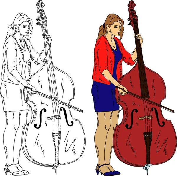 Woman playing the double-bass — Stock Photo, Image