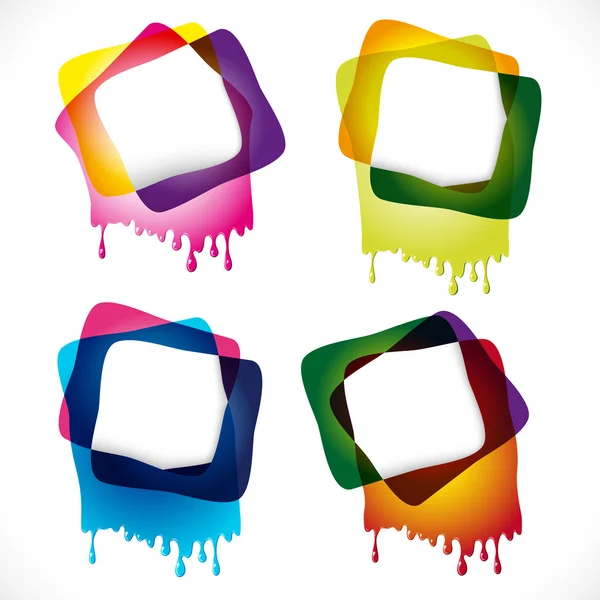 Burbujas de habla brillante multicolor con gotas — Vector de stock