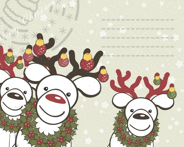 Jul bakgrund med roliga hjortar jultomten. — Stock vektor