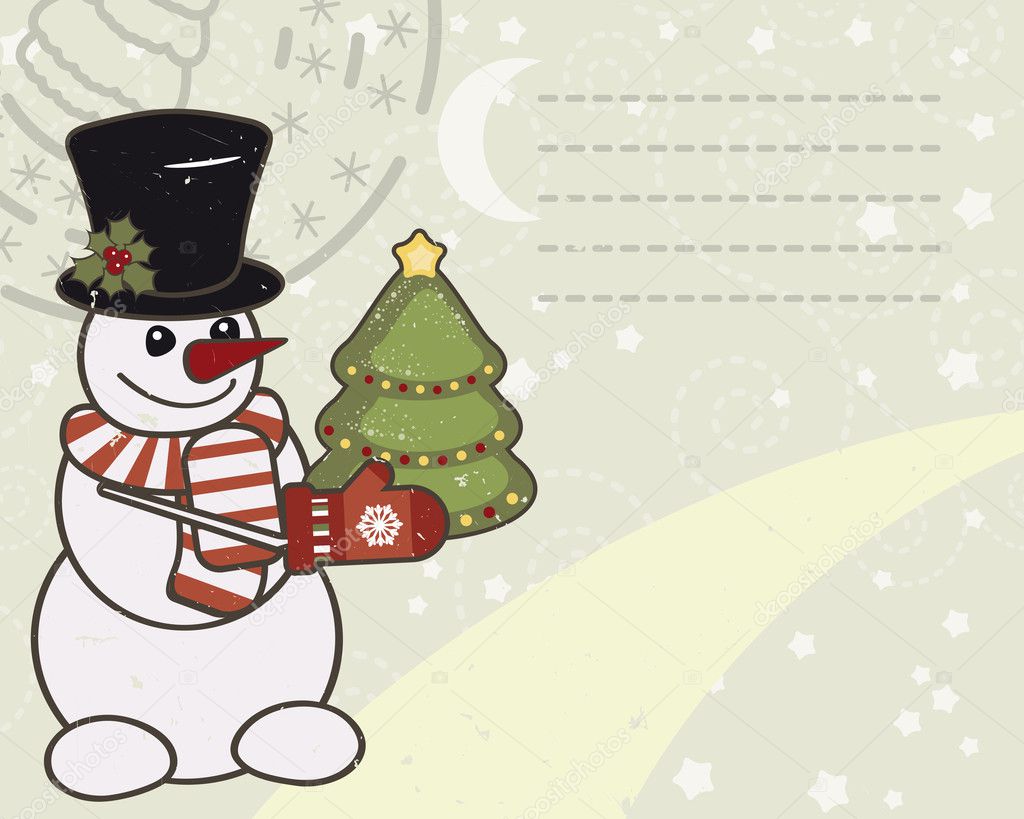 Retro Christmas card with a snowman.
