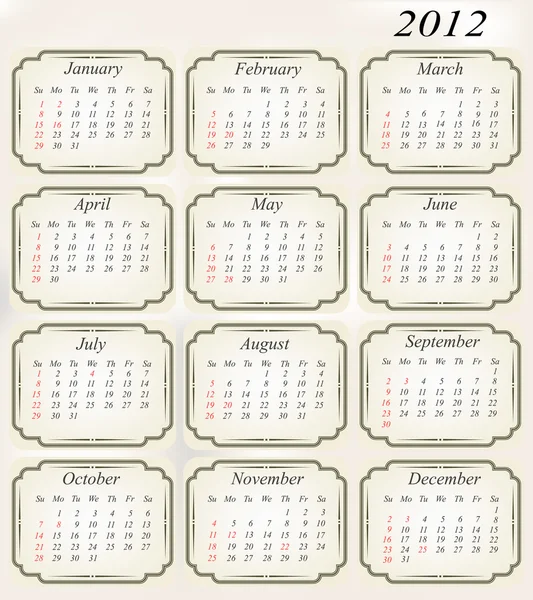 Kalendář-2012-usa — Stockový vektor