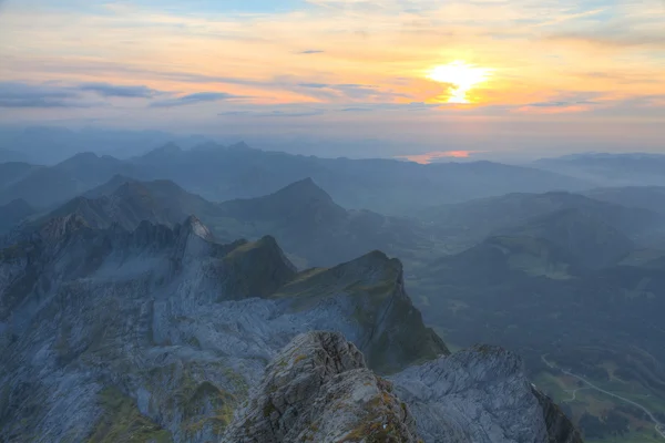 stock image Mountain panorama at sunset from Saentis