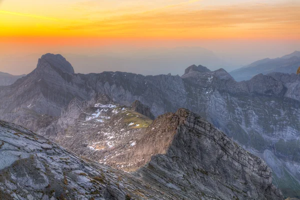 Mountain panorama at sunset from Saentis — Stock Photo, Image