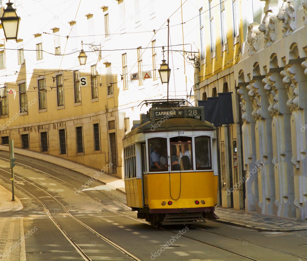 Classic yellow tram of Lisbon, Portugal